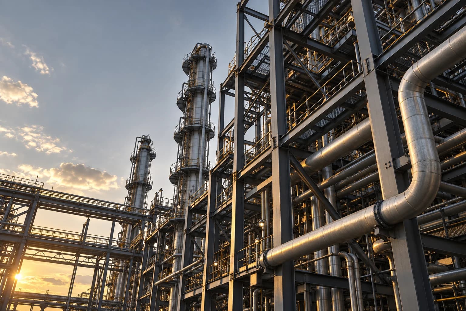 Structural steel framework of an industrial facility